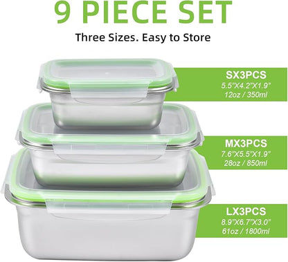 UPTRUST Stainless Steel Food Storage Containers | Leak Proof & Airtight Lids | Set of 9 Containers, Dishwasher & Freezer Safe