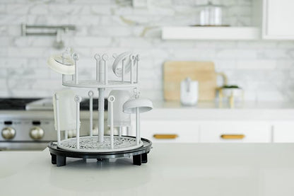 The First Years Spin Stack Bottle Drying Rack - Black - 2-Tier Rotating Countertop Drying Rack for Up to 16 Bottles - Baby Essentials for Everyday Use