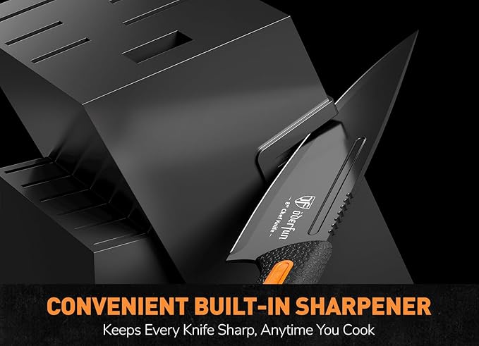Knife Block Set, 15 PCS Dishwasher Safe Kitchen Knife Set, Non-slip | Razor-Sharp knives set with sharpener, High Carbon Stainless Steel, Ergonomic Handle, Elegant Box for Her Women Dad Father