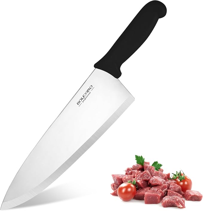 10 inch Japanese High Carbon Stainless Steel Chef Knife, Professional Sharp Wide Cook Knife with Non-slip Ergonomic Handle, for Kitchen Home Restaurant (Black)