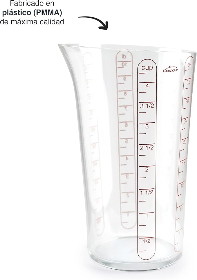 Lacor - 67071 - Basic Measuring Cup, Container with Measurements, Liquid Meter, Highest Quality Plastic, BPA Free, 10.5 cm, 1 L