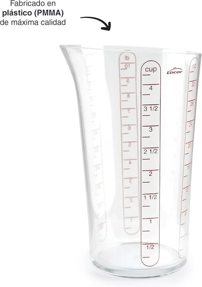 Lacor - 67071 - Basic Measuring Cup, Container with Measurements, Liquid Meter, Highest Quality Plastic, BPA Free, 10.5 cm, 1 L