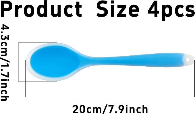 4Pcs Silicone Cooking Spoon, Heat-Resistant Nonstick Silicone Spoon for Stirring, Mixing, Cooking, Baking and Daily Use(Blue)