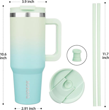 BJPKPK 40 oz Insulated Tumbler With Lid And Straw Stainless Steel Tumblers Cup With Handle For Women And Men,Mint