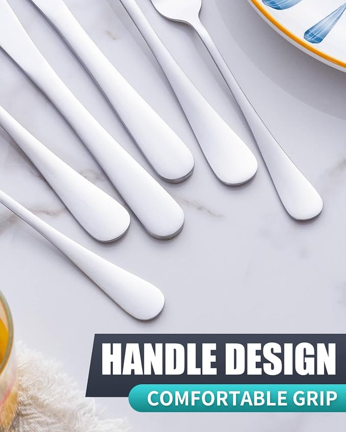 Matte Gold Silverware Set with Steak Knives,Stainless Steel Flatware Set for 6,Modern Cutlery Utensils Set,Spoons and Forks Set for Restaurant,Dishwasher Safe (Silver, 20 Piece Set)