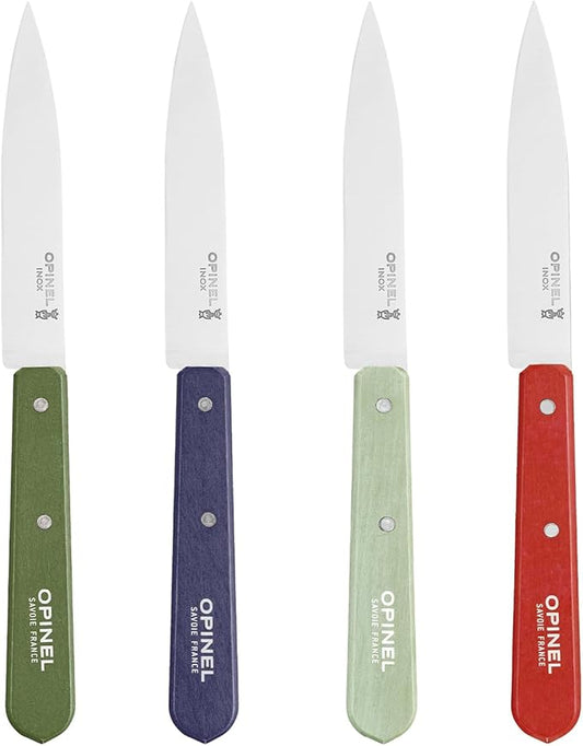 OPINEL No. 112 Paring Knives 4 Piece Box Set, High Carbon Stainless Steel, Painted Hornbeam Handles, Made in France (Paysage)