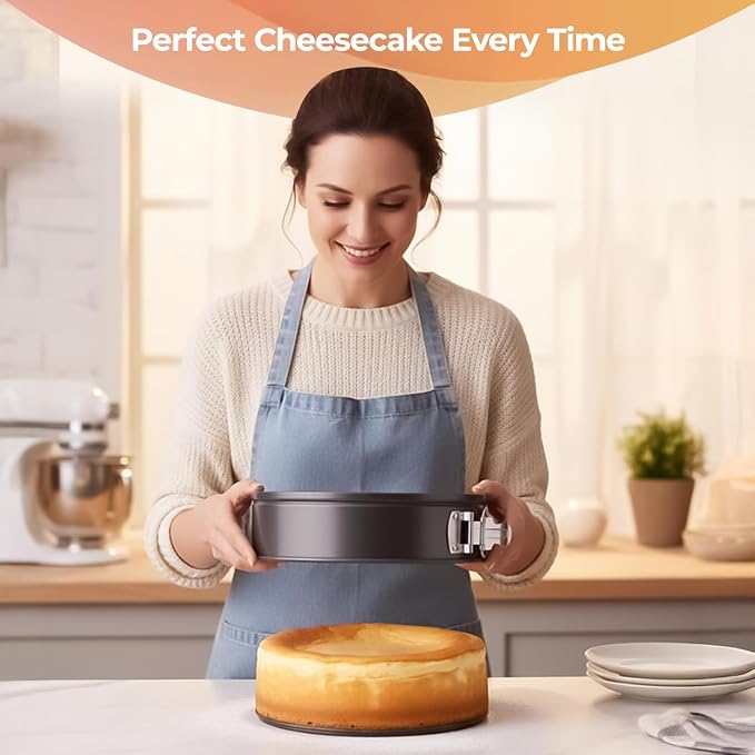 RFAQK Springform Pans Set of 3 - Non-Stick Leakproof Round Cheese Cake Pans 6" 8" 10" for Baking with 90 Pcs Parchment Paper Liners and Ebook - Perfect for Cheesecakes, Layer Cakes Baking, & More!