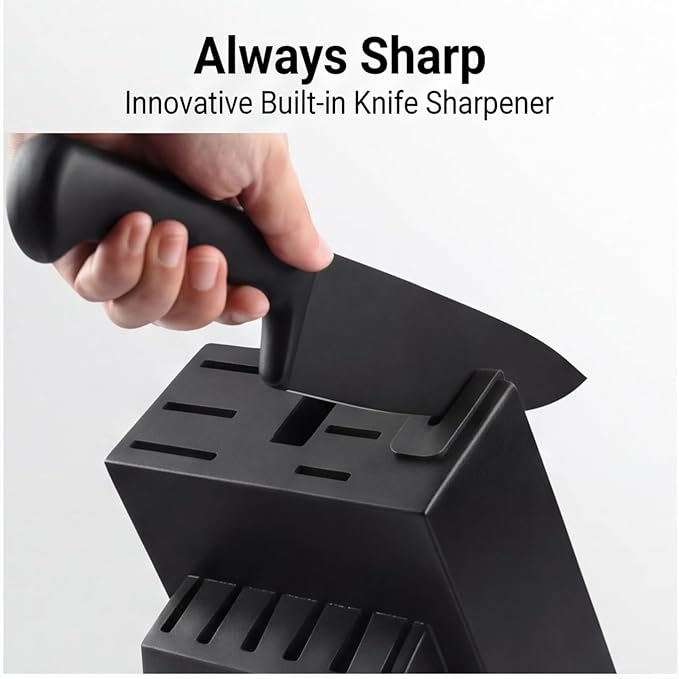 McCook® Knife Sets,German Stainless Steel Knife Block Sets with Built-in Sharpener, 15-Piece Razor-Sharp Kitchen Knives with Ergonomic Handles, Elegant Box for Gift, Black