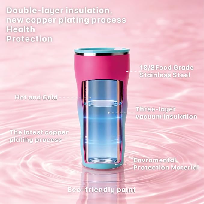 30oz Insulated Tumbler with Straw and Lid, Double Wall Vacuum Stainless Steel Travel Mug, Spill Proof Cup, Fits Most Cup Holders for Office, Commute and Travel, Cotton Candy Ombre
