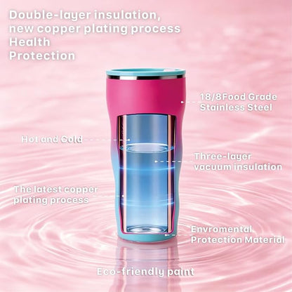 30oz Insulated Tumbler with Straw and Lid, Double Wall Vacuum Stainless Steel Travel Mug, Spill Proof Cup, Fits Most Cup Holders for Office, Commute and Travel, Cotton Candy Ombre