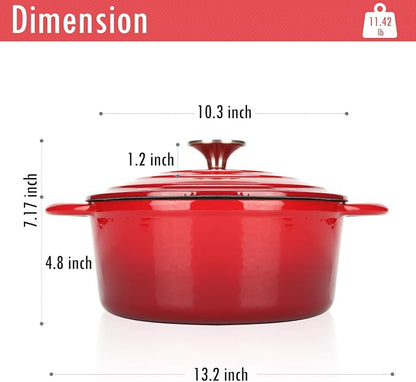 5 Quart Enameled Cast Iron Dutch Oven with Lid, Heavy-Duty Pot Cookware for Bread Sourdough Baking, Braising, Stews, Roasting