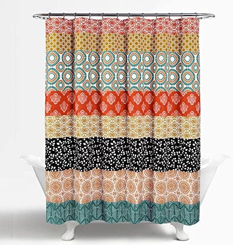 Lush Decor Bohemian Stripe Shower Curtain 72" W x 84" L Turquoise & Orange - Bathroom Curtain - Extra Long Shower Curtain - Boho Decor - Striped Shower Curtains