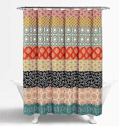 Lush Decor Bohemian Stripe Shower Curtain 72" W x 84" L Turquoise & Orange - Bathroom Curtain - Extra Long Shower Curtain - Boho Decor - Striped Shower Curtains