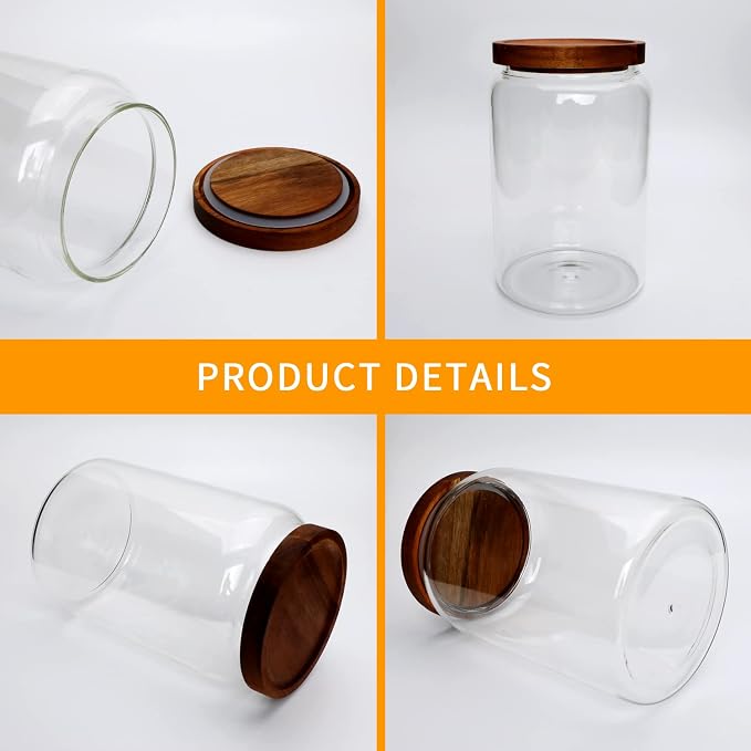 Large Glass Jars,Set of 3 Glass Jars with Wooden Airtight Lids,Food Storage Container for Tea,Spice,Cereal, Egg,Flour,Coffee and More(67 oz/2000 ml)