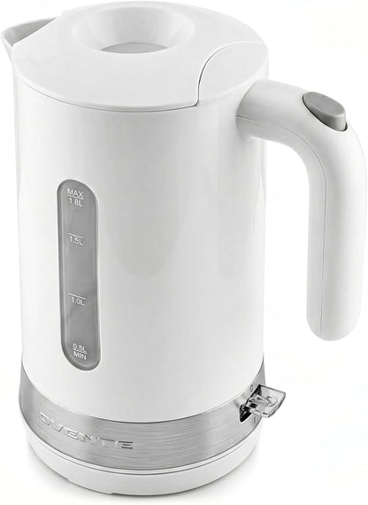 OVENTE 1.8L Electric Kettle, 1500W Fast Boiling Heater for Coffee or Tea, BPA Free, Easy to Fill Lid, Water Level Window, Auto Shut-Off, Boil-Dry Protection and Removable Filter, White KP413W