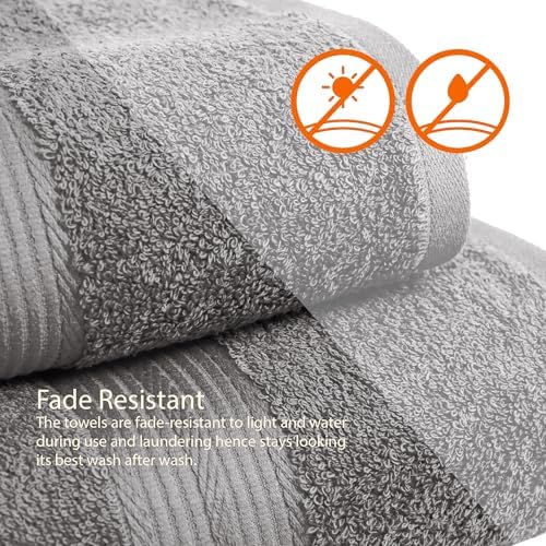Amazon Basics 6-Piece Fade-Resistant 100% Cotton Towel Set for Bathroom, Soft and Absorbent, 2 Bath Towels, 2 Hand Towels, 2 Washcloths, Gray