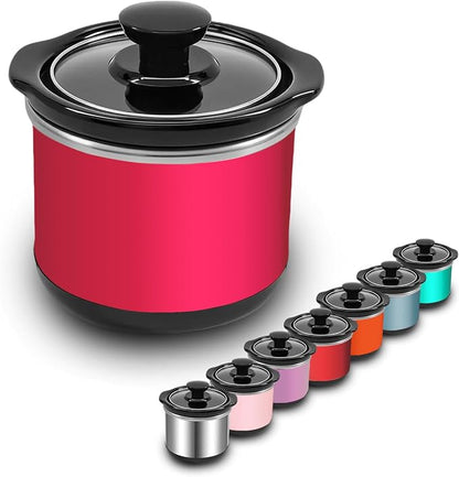 Mini Slow Cooker, 0.65 Qt Capacity small slow cooker, Ceramic Pot, Nutrient Loss Reduction, For Sauces, Stews & Dips, Round (ROSE RED)