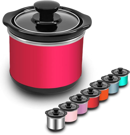 Mini Slow Cooker, 0.65 Qt Capacity small slow cooker, Ceramic Pot, Nutrient Loss Reduction, For Sauces, Stews & Dips, Round (ROSE RED)