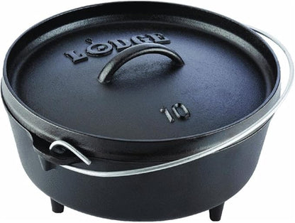 Lodge Seasoned Cast Iron Camp Dutch Oven with Lid - 4 Quart - Dual Handles - Seasoned Cast Iron Cookware with Steel Handle & Strong Lid for Heavy- Duty Camping Cookware