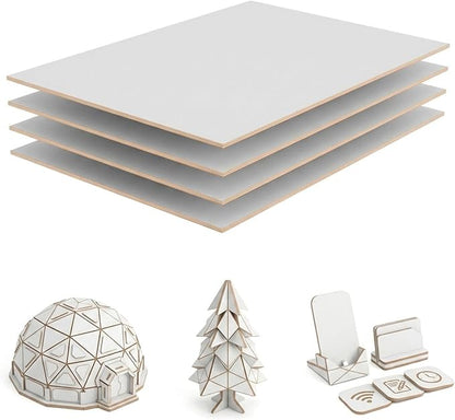 4 Pack Double-Sided Pre-Painted Colored Plywood Sheets, 11.7"x8.27"x1/8" (3mm) Laser-Friendly Craft Boards for Cutting & Engraving (White)