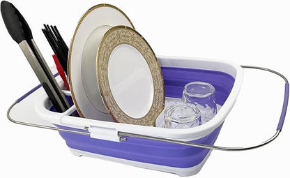 SAMMART 8L (2.11Gallons) Expandable Collapsible Dish Drainer - Foldable Drying Rack - Space Saving Kitchen Storage Tray (White/Very Peri, 1)
