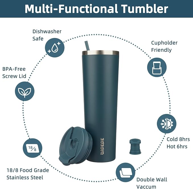 BJPKPK 34oz Stainless Steel Insulated Tumbler With lid And Straw Travel Coffee Thermal Tumblers Cup For Women And Men,Navy Blue