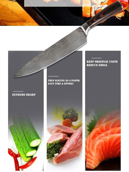 Damascus Chef Knife Set. Professional Japanese High Carbon Steel. 7Cr17mov Blade. Ergonomic comfort Woden Handle. 8 Inch