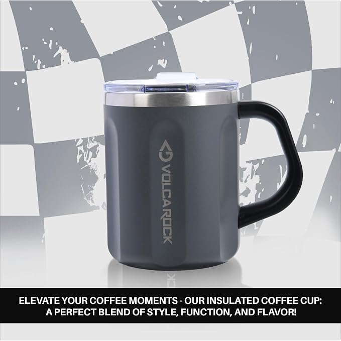 Stainless Steel Coffee Mug Cup with Handle, 16 oz Double Wall Vacuum Insulated Travel Mug Tumbler With Slider Lid, Insulated Camping Tea Flask for Hot & Cold Drinks (Grey)