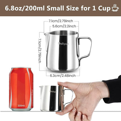 Milk Frothing Pitcher, Dailyart 6.8oz/200ml Milk Frother Cup 304 Stainless Steel Steaming Pitcher With Internal Scale, Espresso Accessories, Frother Pitchers For Espresso Machine Cappuccino Latte Art