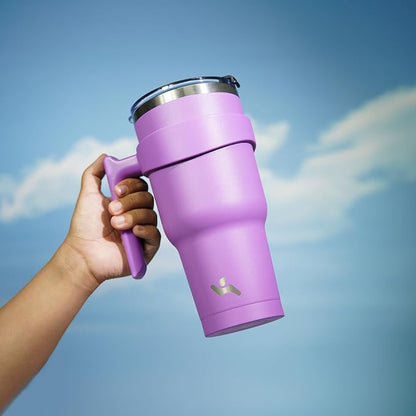Konokyo 40 oz Tumbler with Handle and 2 Straw 2 Lid, Insulated Water Bottle Stainless Steel Vacuum Cup Reusable Travel Mug,Lavender