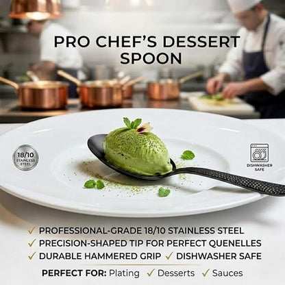 CREATIVECHEF Kunz Spoons, Chef Kunz Cooking Spoons, Stainless Steel Titanium Shiny Basting Spoon, 18/10 Stainless Steel, Plating Kunz Spoons, Dinner Serving Spoons (Black)