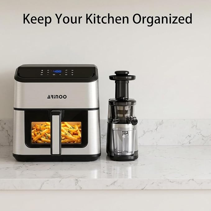 Air Fryer Pro 8 Qt, 8-in-1 Air Fryer with Viewing Window, 360° Rapid Air, 1500W, 80% Less Oil, Nonstick Dishwasher-Safe Basket, PFAS & Teflon-Free, 180°F-400°F, Recipe Book, Black