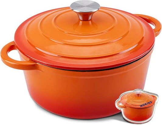 Enameled Cast Iron Dutch Oven - 7QT Pot with Lid,Oven Safe to 500°F,Heavy-Duty Cookware for Sourdough Bread Baking,Braising,Stews,Roasting Orange