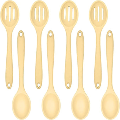 ELANE 8 Pcs Silicone Cooking Spoons Set,Mixing Spoons for Cooking Spoons for Nonstick Cookware Silicone Serving Spoons,Mixing Spoons for Cooking (Yellow)