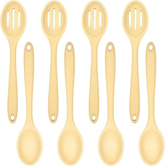 ELANE 8 Pcs Silicone Cooking Spoons Set,Mixing Spoons for Cooking Spoons for Nonstick Cookware Silicone Serving Spoons,Mixing Spoons for Cooking (Yellow)