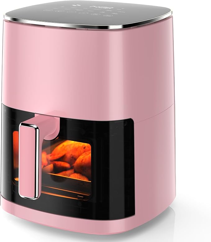 OLIXIS Air Fryer 6 Quart with Window Square Air Fryer 12-in-1 Air Fry, Roast, Reheat, Dehydrate, Bake, Steam, Fries, Custard, Chicken, Wings, Sea Food, Vegetabels,400F Pink