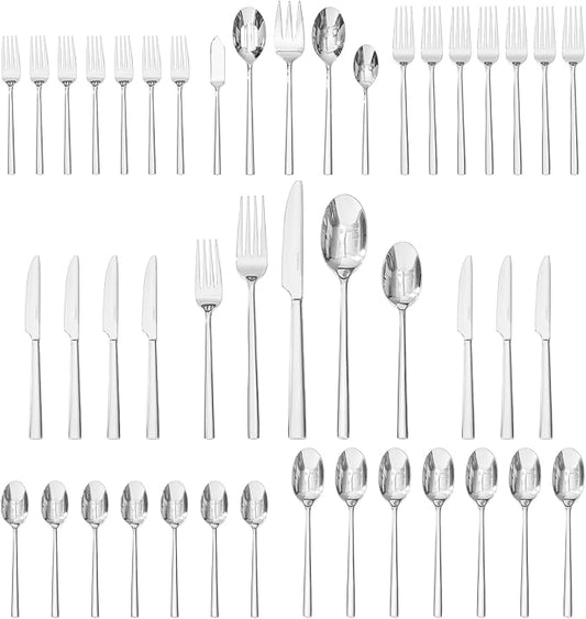 KINGSTONE Silverware Set with Serving Utensils, 45-Piece Forged Flatware Set Cutlery Set Premium Stainless Steel, Service for 8, for Kitchen, Home, Wedding, Party, Mirror Polished and Dishwasher Safe