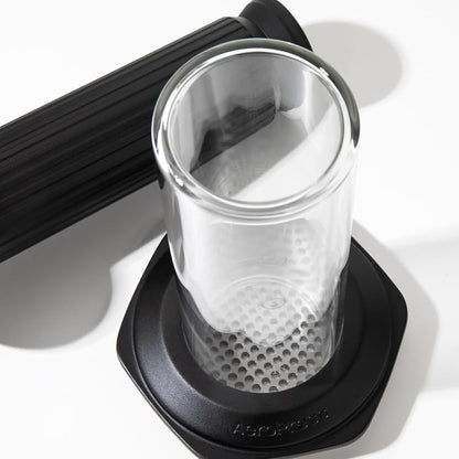 AeroPress Premium Coffee Press, Glass, Stainless Steel & Aluminum Coffee Maker, all-in-One French Press, Pour-Over & Espresso-Style manual brewer, 2 min brew for less bitterness, more flavor (Black)