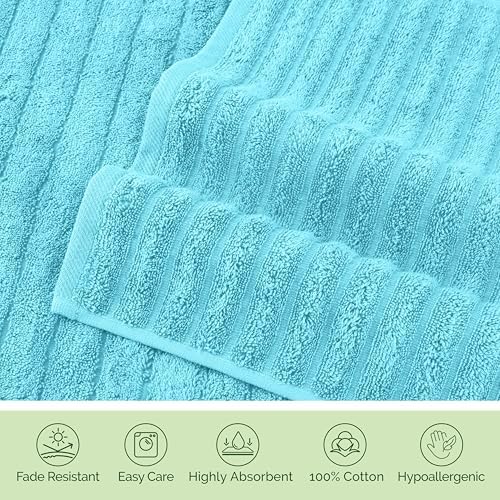 Elegant Comfort 100% Turkish Cotton Corduroy Ribbed Luxury Jumbo Bath Towel Ultra Soft - 35 x 70 Inch - Luxury Spa Premium Hotel Quality Highly Absorbent and Quick Dry Large Bath Towel, Aqua