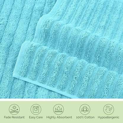 Elegant Comfort 100% Turkish Cotton Corduroy Ribbed Luxury Jumbo Bath Towel Ultra Soft - 35 x 70 Inch - Luxury Spa Premium Hotel Quality Highly Absorbent and Quick Dry Large Bath Towel, Aqua