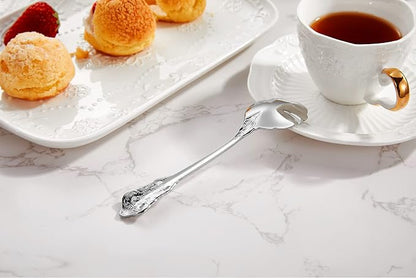KEAWELL Premium Luxury 4-Piece 6" Tea Spoon Set, 18/10 Stainless Steel, Vintage Coffee Espresso Demitasse Spoons, Smooth Edges, Dishwasher Safe (Silver)