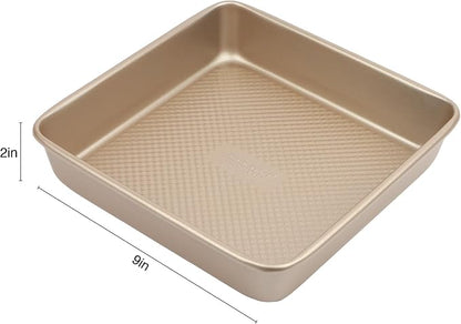 David Burke 9" Square Bake Pan, Carbon Steel, Non-Stick, PFTE & PFOA Free, Oven Safe – Bronze