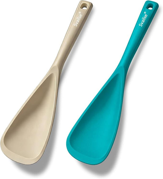 Cooking Spoon for Nonstick Cookwares, Multifunction Silicone Spatula Spoons BPA Free, Great for Mixing, Scooping, Scraping and Serving, Dishwasher Safe (1 Khaki 1 Teal, 12.6 inch)