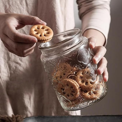 Custde Glass Storage Jars With Airtight Lid, 23.7oz Container For Kitchen Counter with Wooden Lid, brown sugar, candy, coffee, cookie, salt, tea, cute Jar (Sunflower*2)