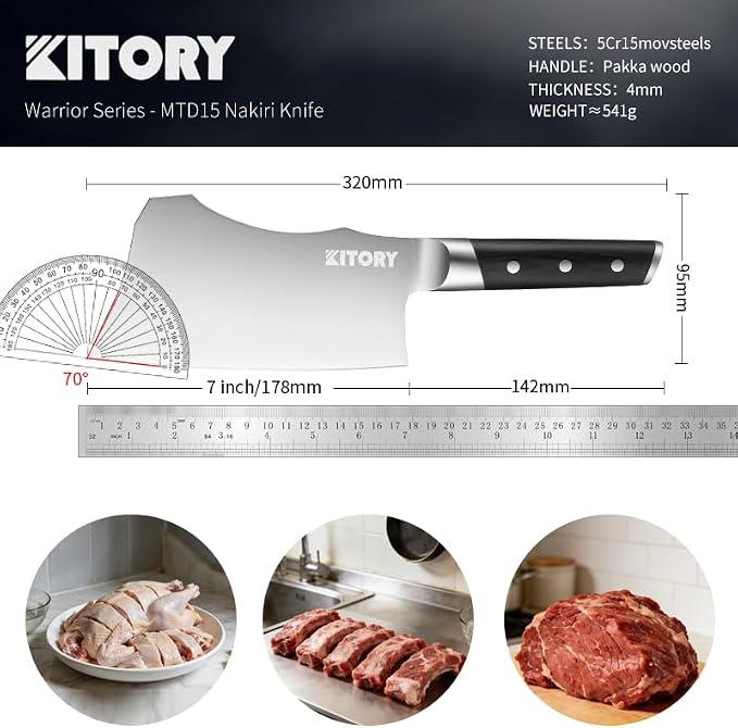 Kitory Meat Cleaver for bones and frozen meat - 7 inch German High Carbon Stainless Steel Kitchen Chopping Knife Blade, Ergonomic Wodden Handle with Enhanced Bolster - Gifts Box Included