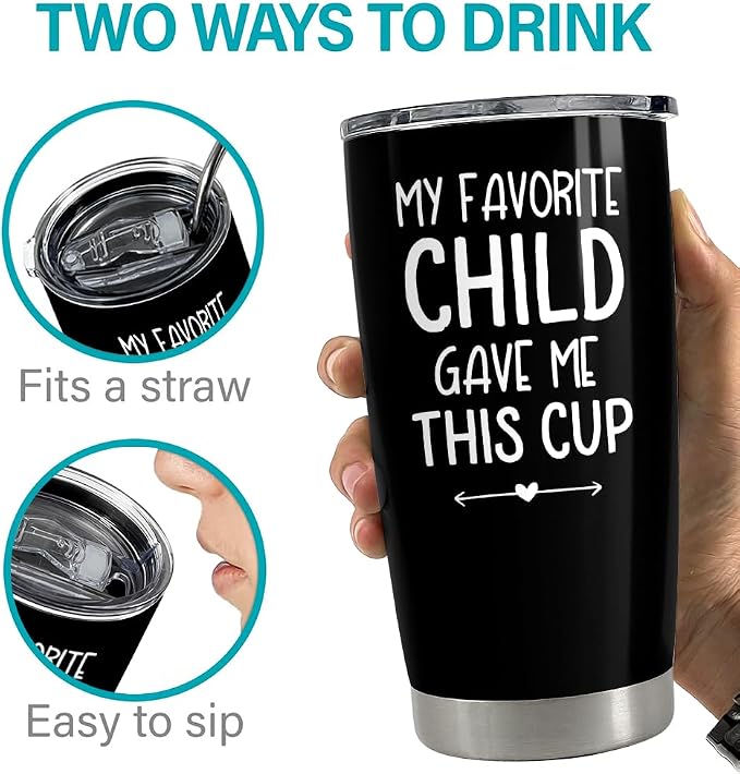 SANDJEST 20oz Insulated Stainless Steel Tumbler for Dad, Funny My Favorite Child Gave Me This Cup Travel Mug from Daughter Son, Christmas Father's Day