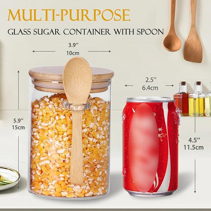 Airtight Glass Jar With Bamboo Lid And Spoon, 15oz Glass Canisters With Lid For Spice Beans Tea, Sealed Sugar Container, Glass Coffee Containers, Food Jar Canister, Kitchen Accessories (1pcs)