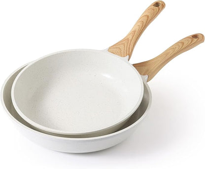 SENSARTE Nonstick Frying Pan Skillets, White Ceramic Coating Omelette Pans, Healthy Cookware Chef's Pan, Free of Intentionally Added PTFE & PFAS (10+12 Inch)