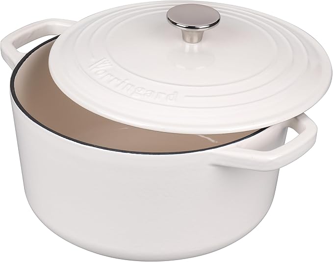 VORRINGARD Enameled Cast Iron Dutch Oven Pot with Lid, for Bread Baking, Round Bread Oven- include Sourdough Bread Baking Supplies Set, 6QT, White