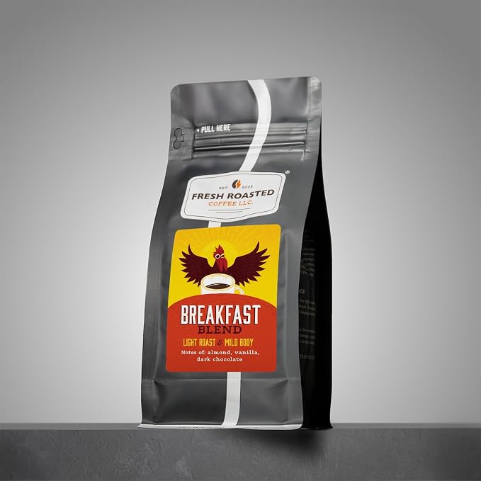 Fresh Roasted Coffee, Breakfast Blend Whole Bean Coffee, Light Roast, Kosher, 12 oz